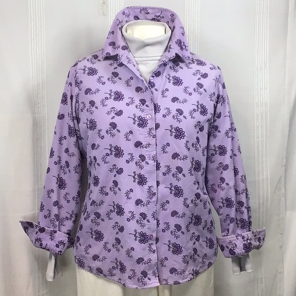 Corduroy Lavender Floral Soft Long Sleeve Blouse - Picture 6 of 8